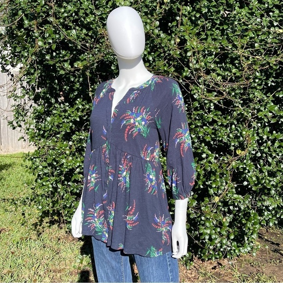 NWT ANTHRO Maeve Bohemian Babydoll 3/4 Sleeve Navy Floral T… - Picture 9 of 11